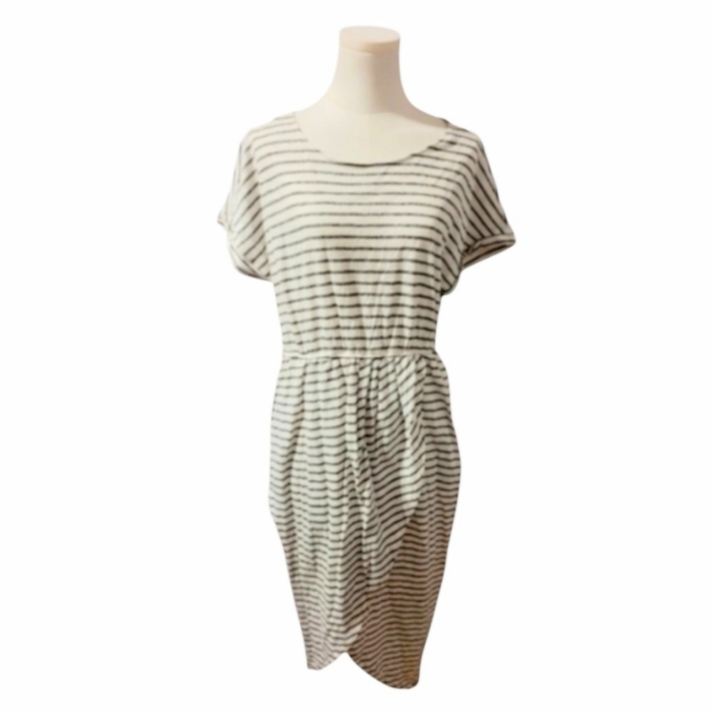 Listicle Terry Beach Surf Keyhole Lounge Dress In Gray White Stripes Size Large